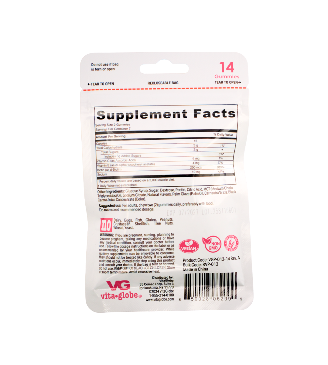 Biotin - Back Vita Globe Biotin Vitamin Gummies (14ct) - Image 2